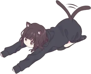 😸 animé, fille, oreilles de chat, mignon, allongée, kawaii telegram sticker