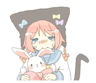 😭 anime girl, sad, crying, rabbit, kawaii, cat ears, sticker whatsapp sticker