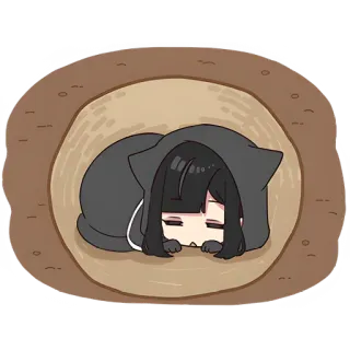 🥱 аниме, кот, дыра, сонный, милый, грустный, девушка, мультфильм telegram sticker
