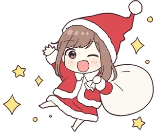 😉 weihnachten, weihnachtsmann, mädchen, süß, anime, kawaii telegram sticker