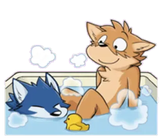 💦 Kartun, Rubah, Mandi, Bebek karet, Air, Lucu whatsapp sticker