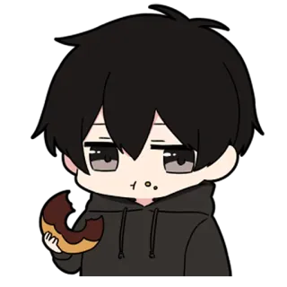 ❤️ anime, donut, cute, chibi, black hair, eating telegram sticker