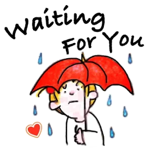 ❤️ Waiting For You esperando, guarda-chuva, chuva, amor, desenho animado, adesivo whatsapp sticker