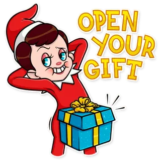 🎁 OPEN YOUR GIFT gift, elf, christmas, holiday, present, cartoon telegram sticker