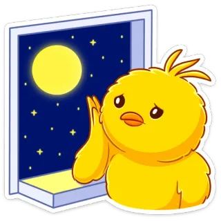 🐤 smutny, kurczak, okno, noc, księżyc, gwiazdy, emoji, kurczak telegram sticker