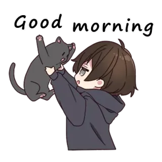 😺 Good morning buongiorno, ragazzo, gatto, carino, saluto telegram sticker