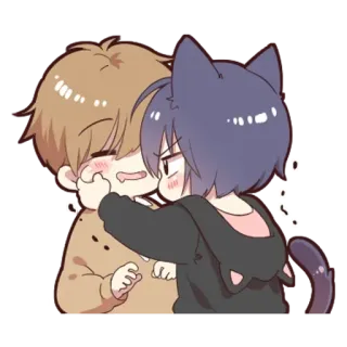 🌟 애니메이션, 귀여운, 카와이, 만화, 고양이 귀, 볼터치, 친구 telegram sticker