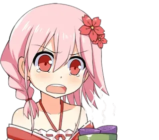 😰 anime, garota, cabelo rosa, chorando, desenho animado whatsapp sticker
