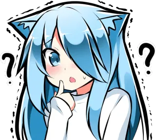 🤔 Anime, Pytanie, Kocie uszy, Zdezorientowany, Kawaii, Naklejka telegram sticker