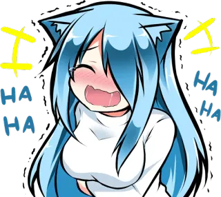 🤣 HAHA anime, kreskówka, śmiech, śmieszne, kocie uszy, niebieskie włosy, słodkie, manga, chibi telegram sticker