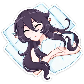 😴 anime girl, sleeping, pillow, cute, long hair, relaxing, cartoon, sleepy telegram sticker