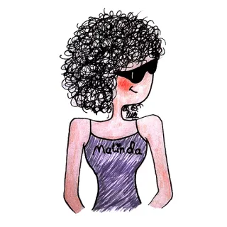 😎 Malinda femme, dessin animé, dessin, lunettes de soleil, cheveux bouclés, fille, portrait telegram sticker