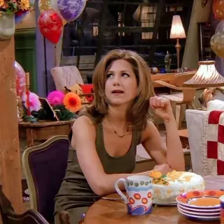🤗 Rachel Green Friends série TV, sitcom, années 90, Rachel Green, Jennifer Aniston, Friends, fête, gâteau whatsapp sticker