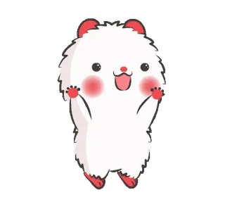 🙌 Dessin animé, Mignon, Duveteux, Joyeux, Blanc, Rouge whatsapp sticker