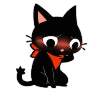 😔 gato, gato preto, bandana vermelha, rubor, fofo, gato desenho animado, animal, animal de estimação telegram sticker
