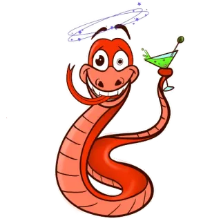 🍸 serpent, dessin animé, martini, boire, ivre, alcool whatsapp sticker