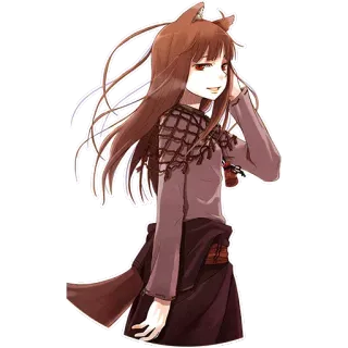 😘 Holo Spice and Wolf Аниме, Девушка, Холо, Волчица и специи, Волчьи уши, Каштановые волосы telegram sticker