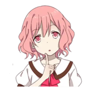 😯 fille anime, cheveux roses, dessin animé, mignon, pensif whatsapp sticker