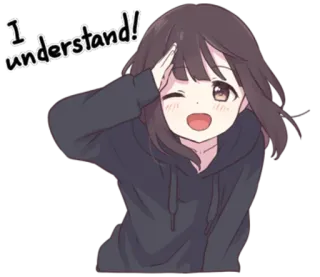 😃 I understand! Anime, Dziewczyna, Zrozumienie, Pozdrowienie, Kreskówka telegram sticker