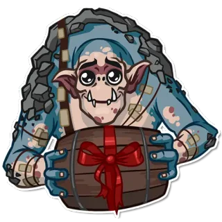 🎁 Monster, Troll, Geschenk, Kreatur, Cartoon, Fass whatsapp sticker