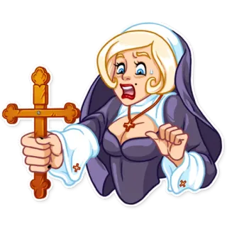 😰 nun, religion, cross, cartoon, worried, sexy telegram sticker
