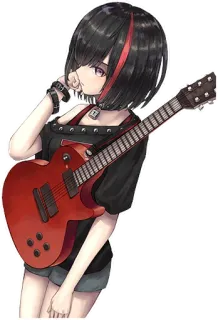 🤔 anime, chica, guitarra, rojo, negro, música telegram sticker