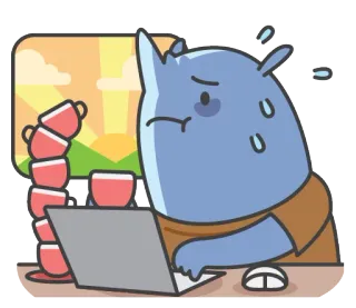 ☕️ rinoceronte, exausto, computador, trabalho, desenho animado, animal telegram sticker