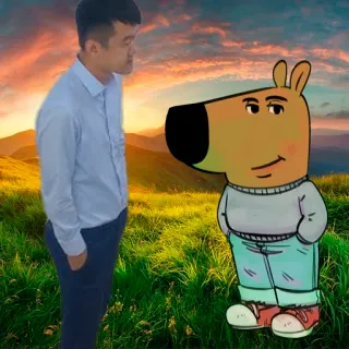🤙 man, cartoon dog, field, sunset, sky telegram sticker