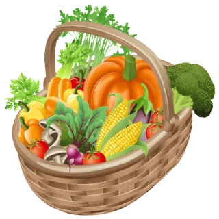 🍒 verduras, cesta, comida, calabaza, maíz, saludable, orgánico telegram sticker