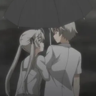 🩹 anime, couple, umbrella, rain, grayscale telegram sticker