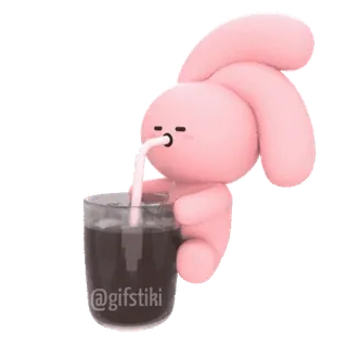 🥤 @gifstiki kelinci, imut, minuman, sedotan, merah muda, kartun telegram sticker