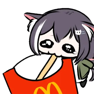 🍟 Anime, Katzenmädchen, Pommes, McDonalds, süß whatsapp sticker