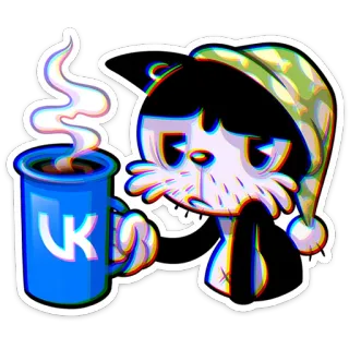 ☕ gato, desenho animado, café, caneca, sonolento, VK, adesivo, cansado whatsapp sticker