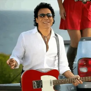 👤 homem, guitarra, cantor, música, músico, guitarra vermelha, camisa branca telegram sticker