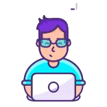 😊 programmeur, ordinateur, portable, lunettes, personne, dessin animé telegram sticker