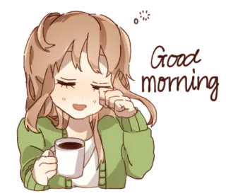 👩 Good morning Guten Morgen, Kaffee, Cartoon, süß, Anime, Mädchen, kawaii telegram sticker