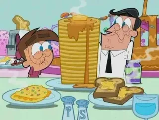 🍔 Pfannkuchen, Frühstück, Cartoon, Essen, Tisch, Cosmo und Wanda – Wenn Elfen helfen whatsapp sticker