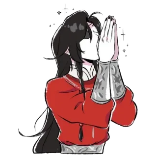 🙌 anime, character, praying, red outfit, black hair, illustration, sticker telegram sticker