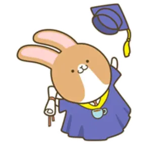 🥳 rabbit, graduation, mortarboard, diploma, cartoon, bunny, education, celebration telegram sticker