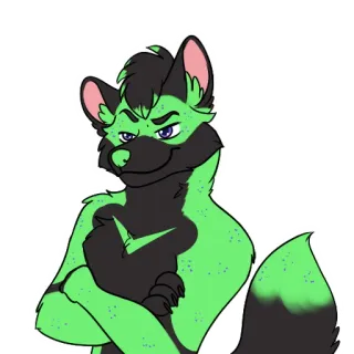 😏 furry, anthro, wolf, green, crossed arms, smug, cartoon telegram sticker