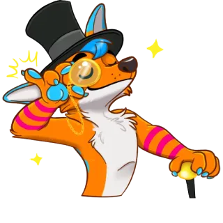 🎩 renard, monocle, haut-de-forme, chic, dessin animé, animal whatsapp sticker