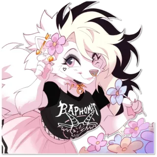 🌸 BAPHOMET furry, anthro, baphomet, goth, cute, flowers, aesthetic, illustration, sticker whatsapp sticker