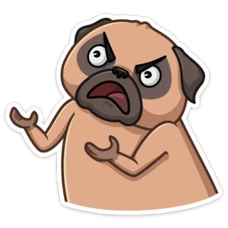 😧 pug, dog, angry, cartoon, funny, expression, annoyed telegram sticker