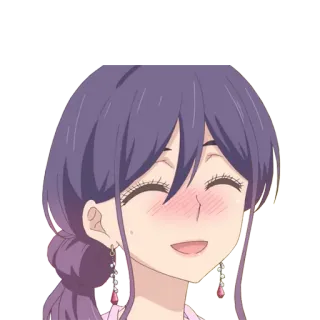 😳 anime girl, cartoon, smiling, purple hair, happy, cute whatsapp sticker