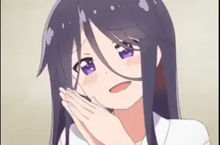💜 Anime Mädchen, lila Augen, lila Haare, süß, fröhlich, lächelnd telegram sticker