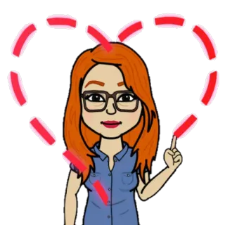 😍 bitmoji, cartoon, avatar, woman, red hair, glasses telegram sticker