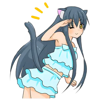 🫡 Ragazza anime, Ragazza gatto, Saluto, Orecchie, Blu, Capelli telegram sticker