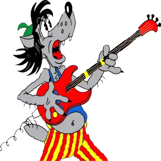 🎸 Cartoon, Wolf, Gitarre, Musik, Rock, Lustig, Vintage, Retro whatsapp sticker