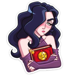 😫 penyihir, sihir, buku, pentagram, kartun, wanita, gotik telegram sticker