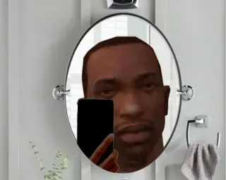 🧘 CJ Grand Theft Auto: San Andreas CJ, Grand Theft Auto, San Andreas, Selfie allo specchio, Personaggio videogioco telegram sticker